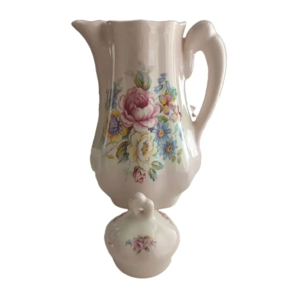 Floral Tea Pot with Lid  Pink With Flowers Ceramic Cottage Decor 9